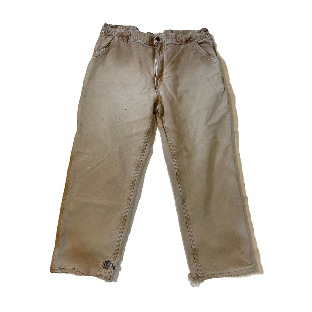 Vtg Carhartt Flannel Lined Carpenter Pants Mens‎ 42 X 30 B111 BRN Distressed